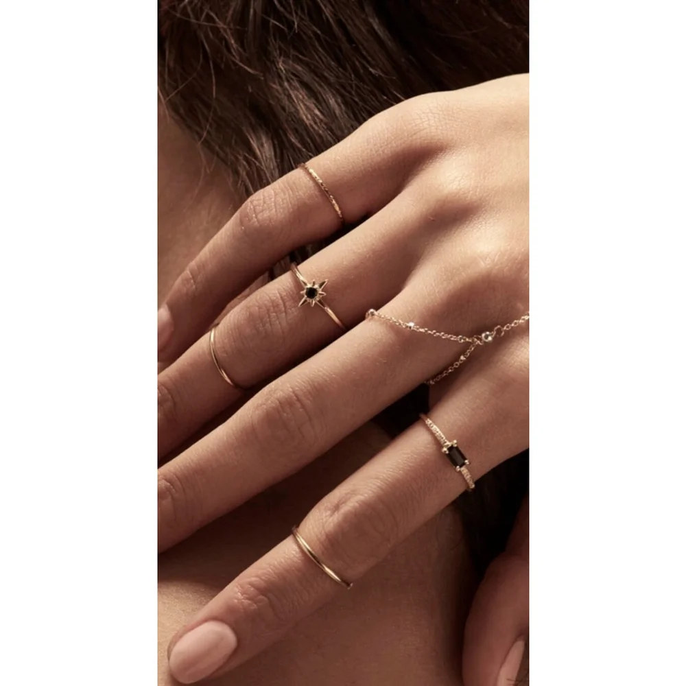 NEW Women's‎ 18k Gold Plated Sterling Baguette Black Onyx Simulated Diamond Ring